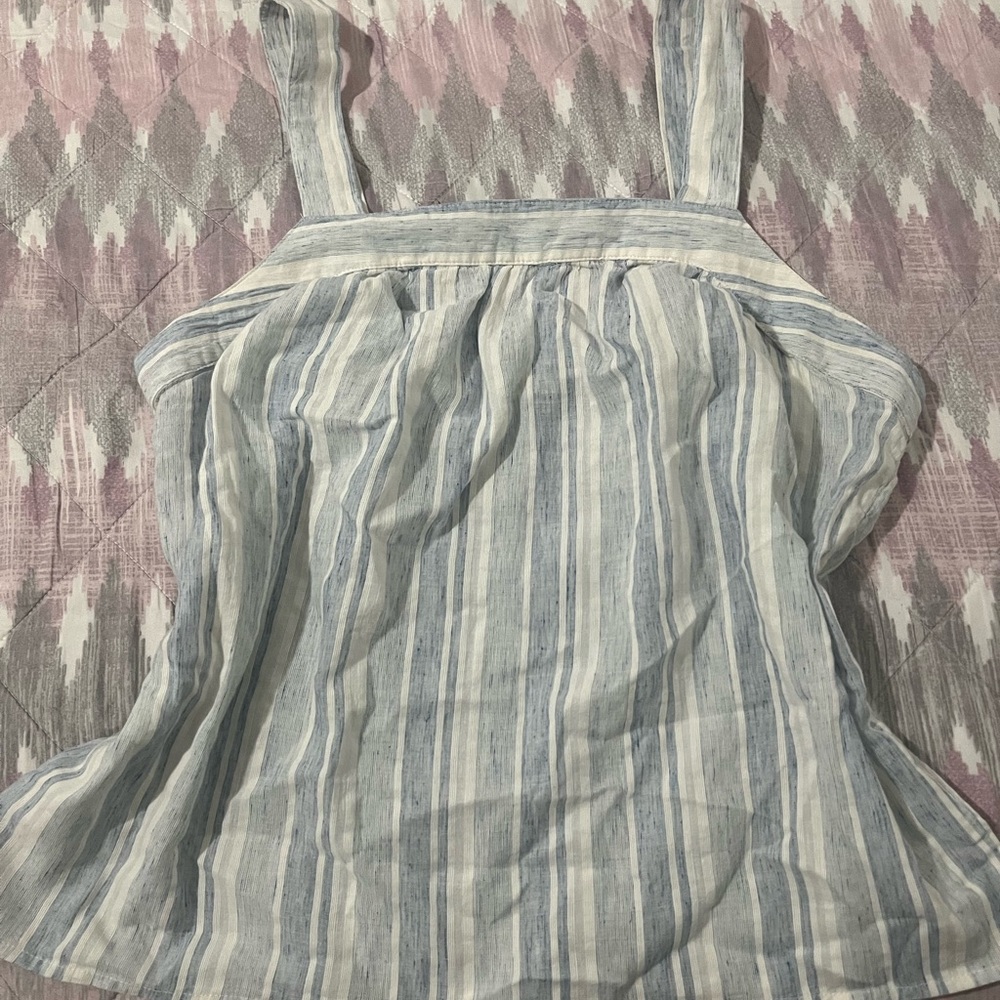 a.n.a White and Blue Smocked Sleeveless Tank Top